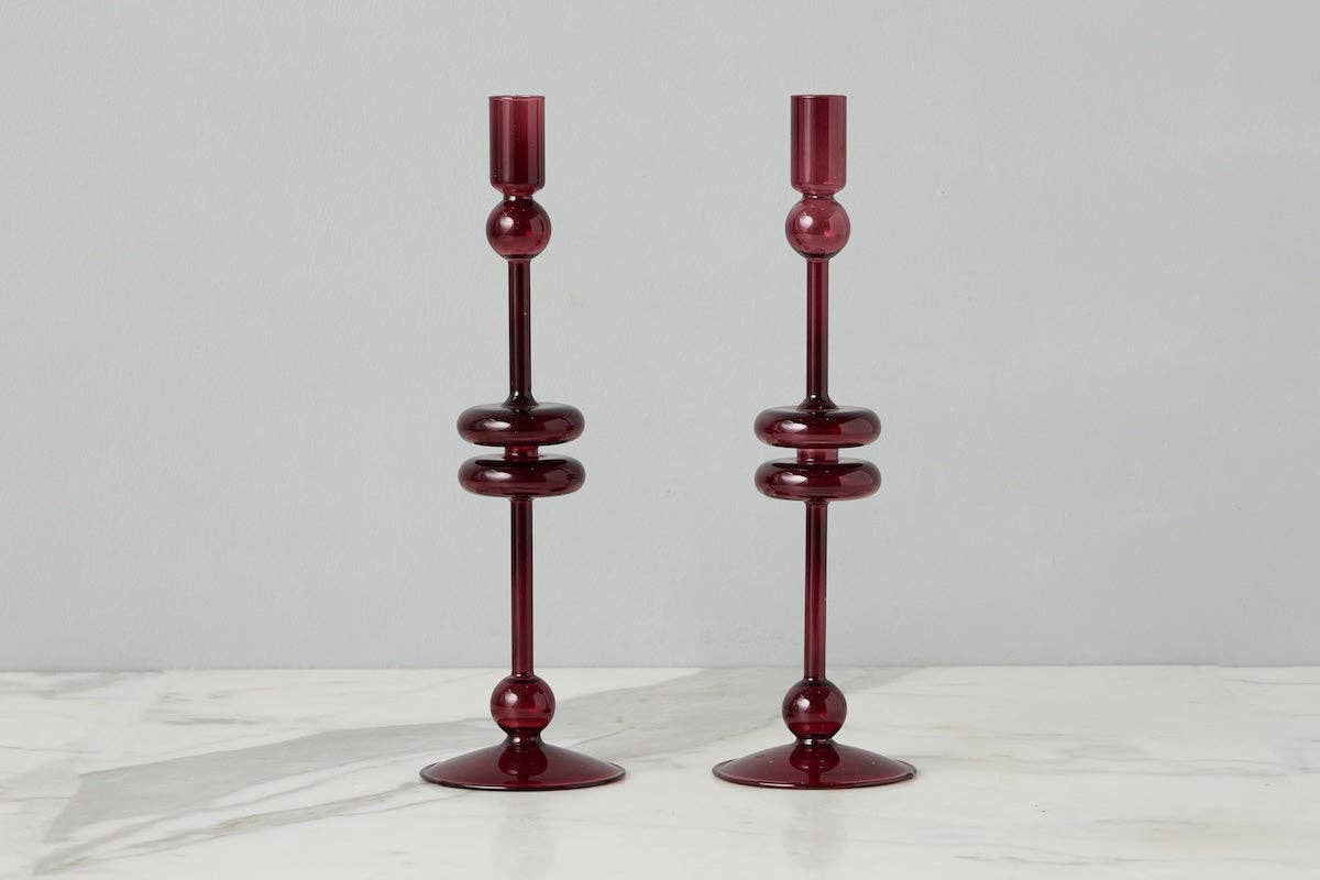 Glass Candlestick in Merlot Red - Large - The Preppy Bunny