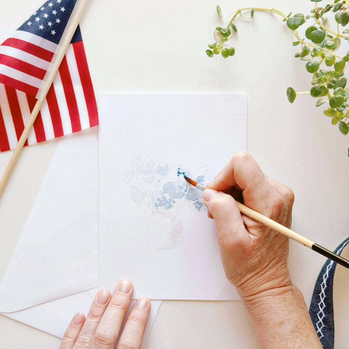 Americana paintable watercolor notecard set - The Preppy Bunny