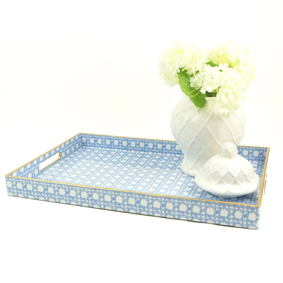 Blue Cane Rectangular Tray - The Preppy Bunny