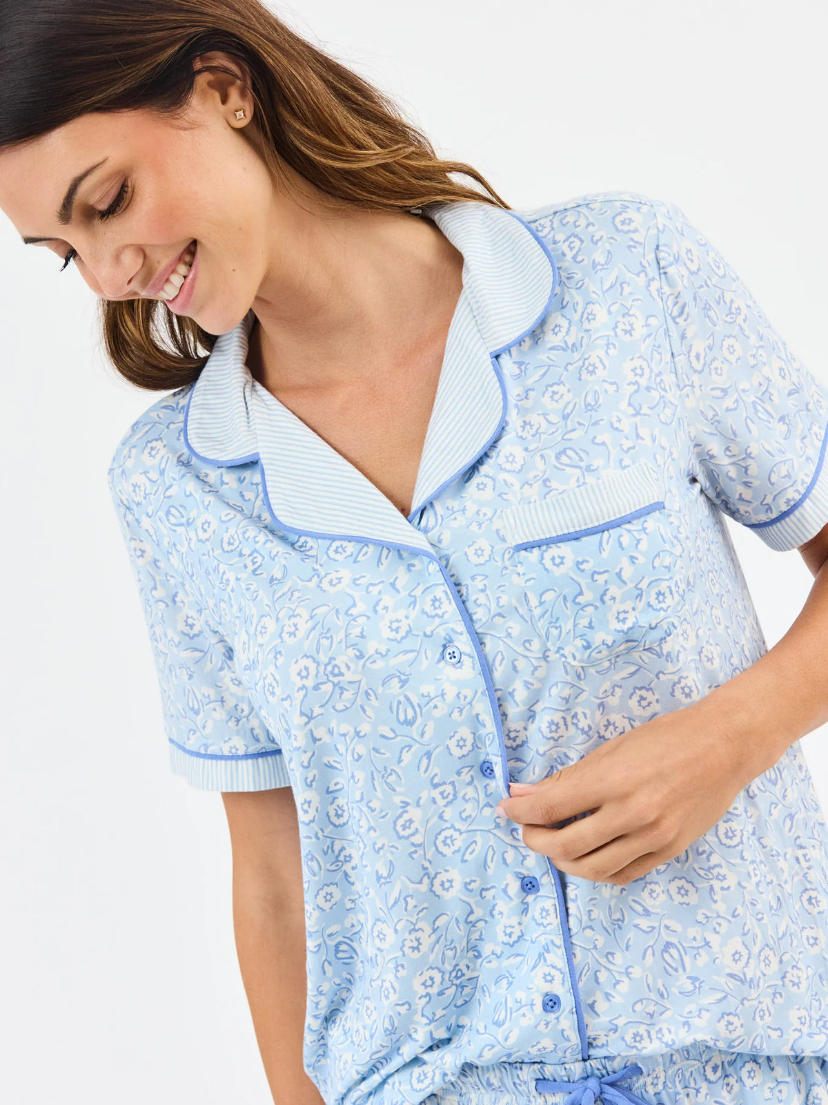 Women's Charlotte Pants Set in Meadow Line Blue Stripe - The Preppy Bunny