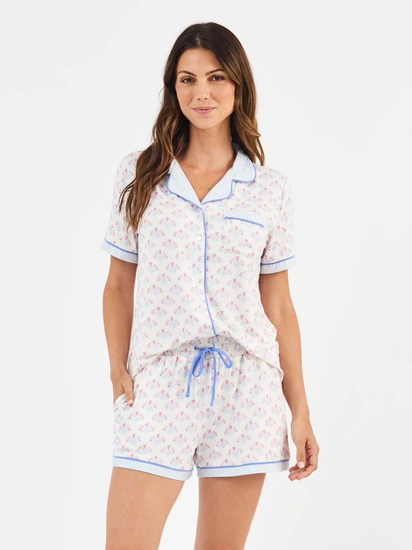 Women's Charlotte Shorts Set on Belle Blooms White - The Preppy Bunny