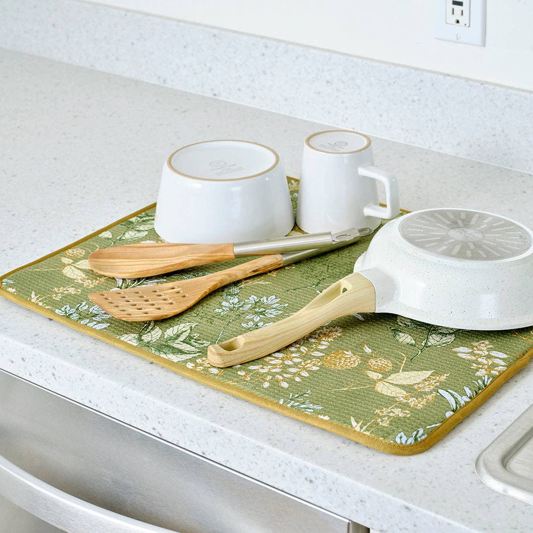 Kitchen Herbs Microfiber Dish Drying Mats, Set of 2