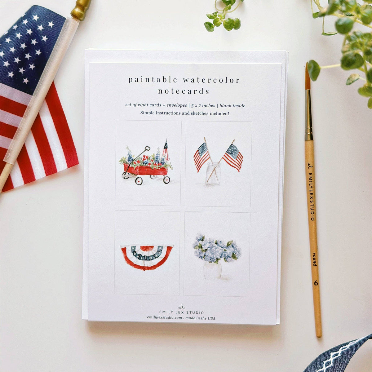 Americana paintable watercolor notecard set - The Preppy Bunny
