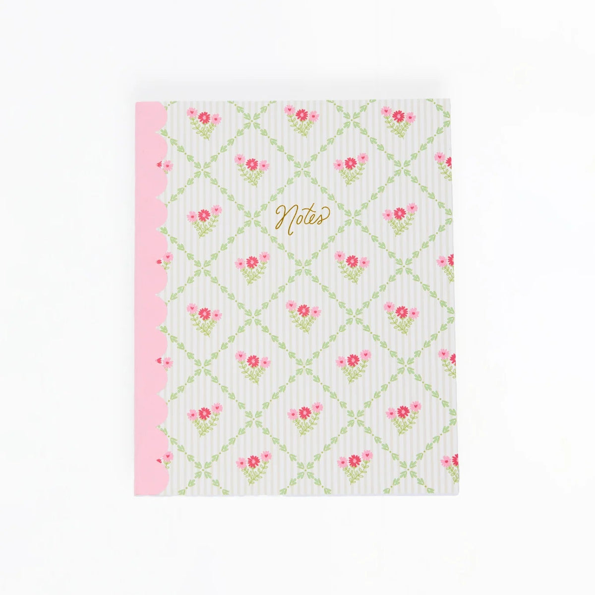 Notebook with floral pattern and 'Notes' text on a white background