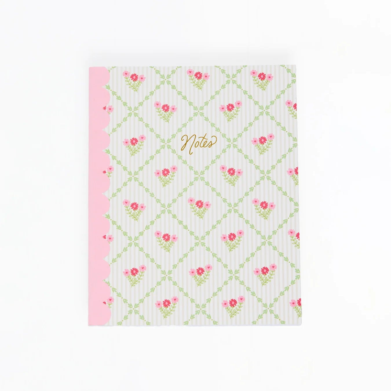 Notebook with floral pattern and 'Notes' text on a white background