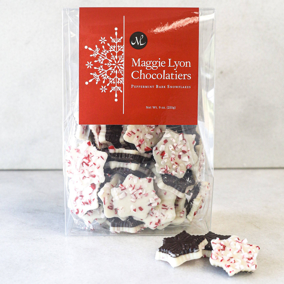 Dark and White Chocolate Peppermint Bark Snowflakes - 9 oz