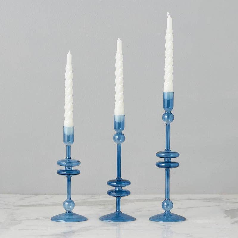 Sapphire Glass Candlestick - Medium - The Preppy Bunny