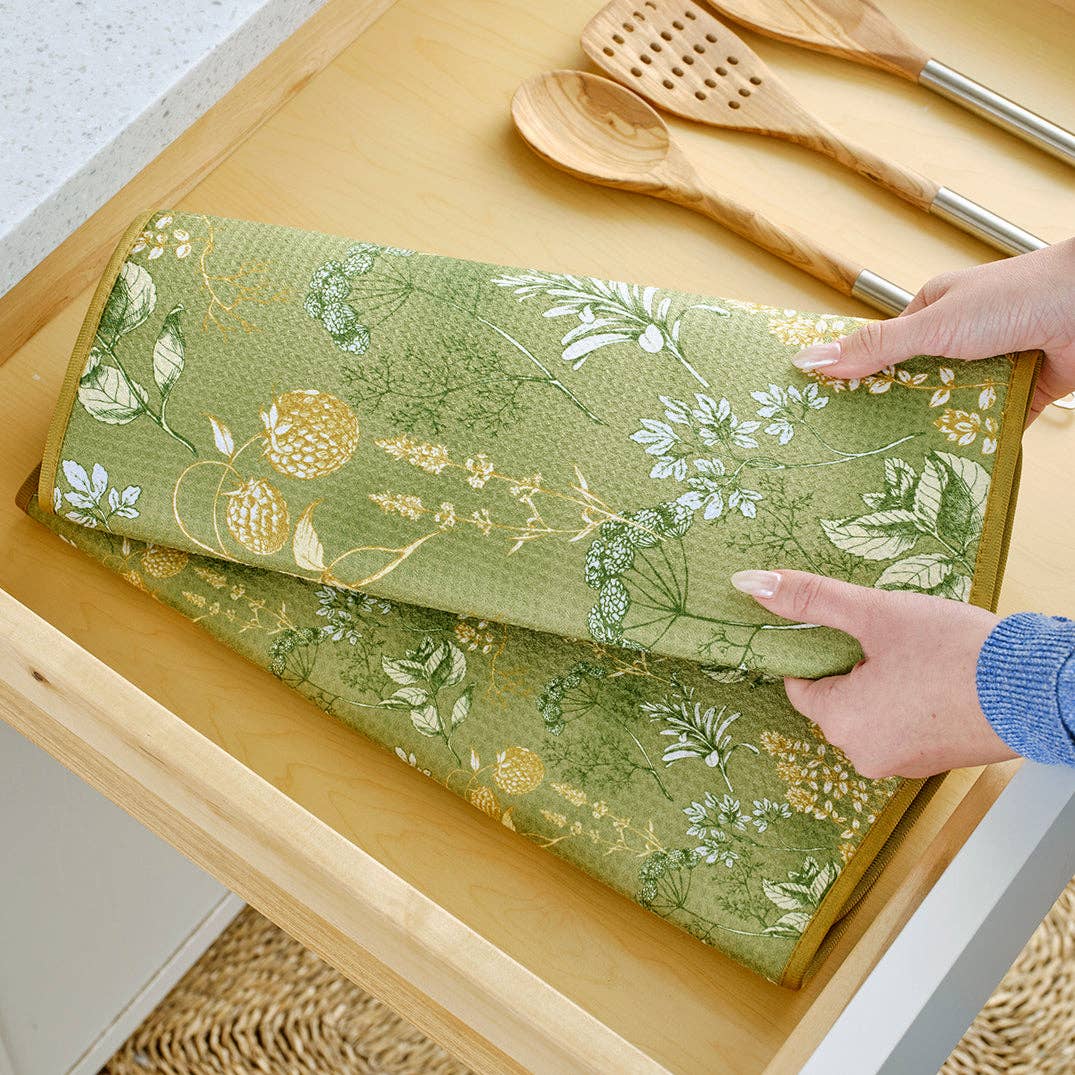 Kitchen Herbs Microfiber Dish Drying Mats, Set of 2