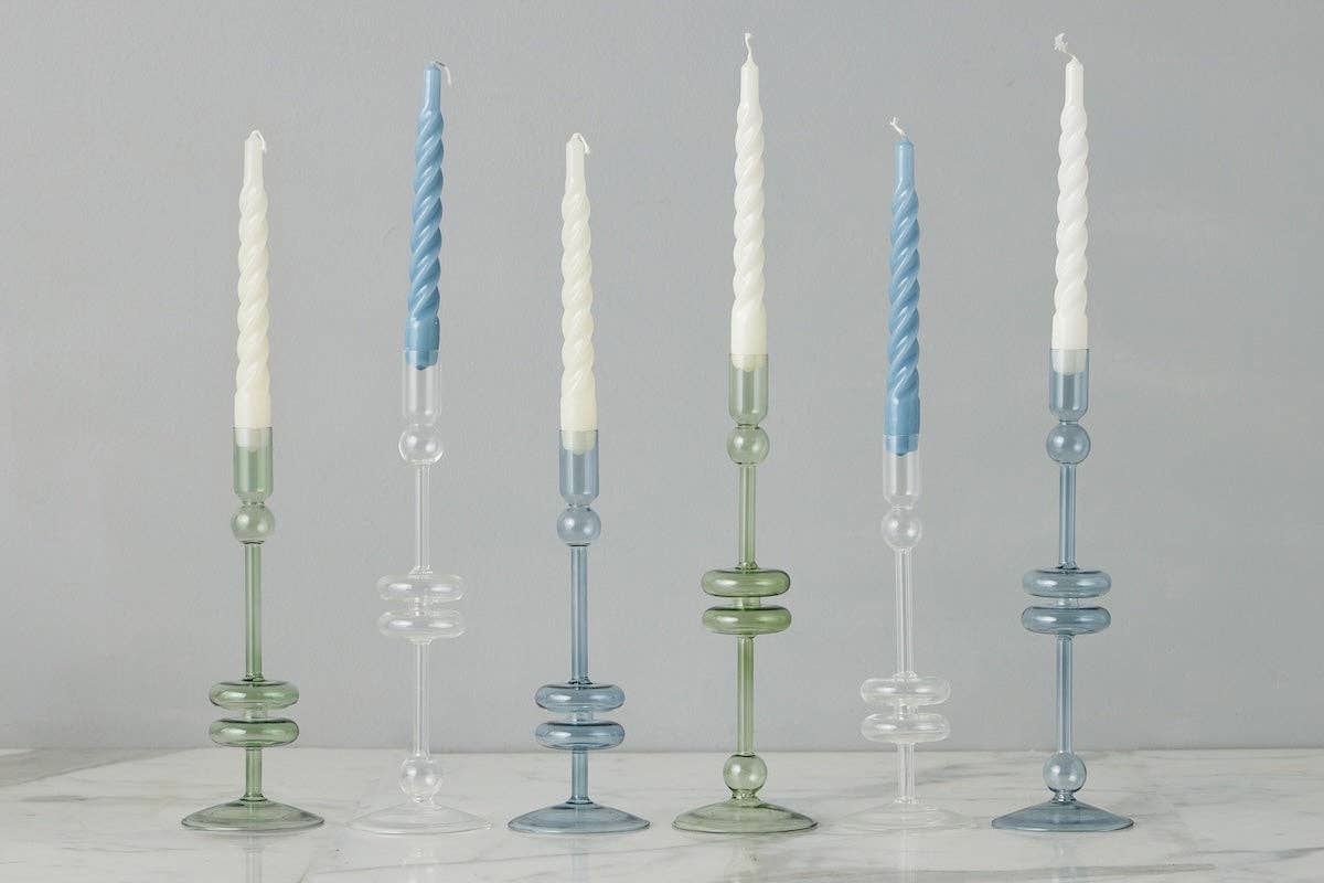 Glass Candlestick in Sage - Large - The Preppy Bunny