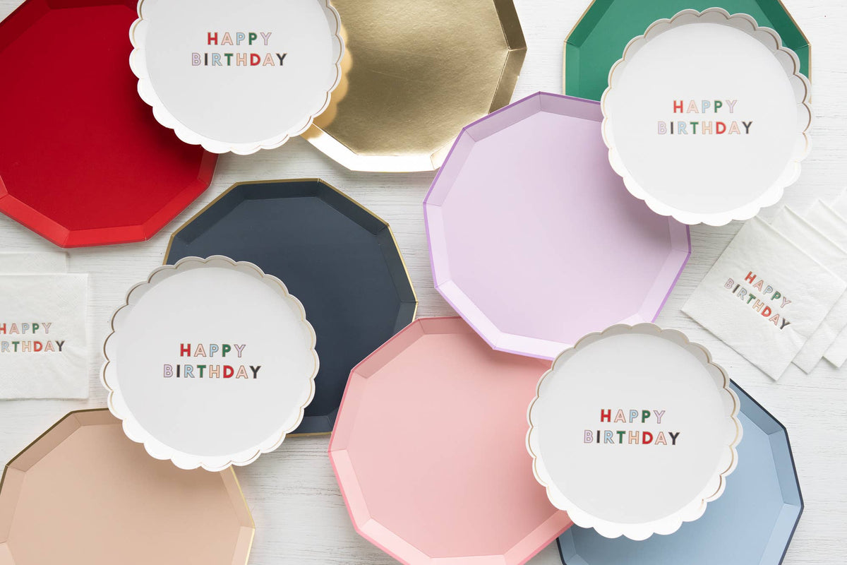 Blanc White Happy Birthday Small Paper Plates - The Preppy Bunny