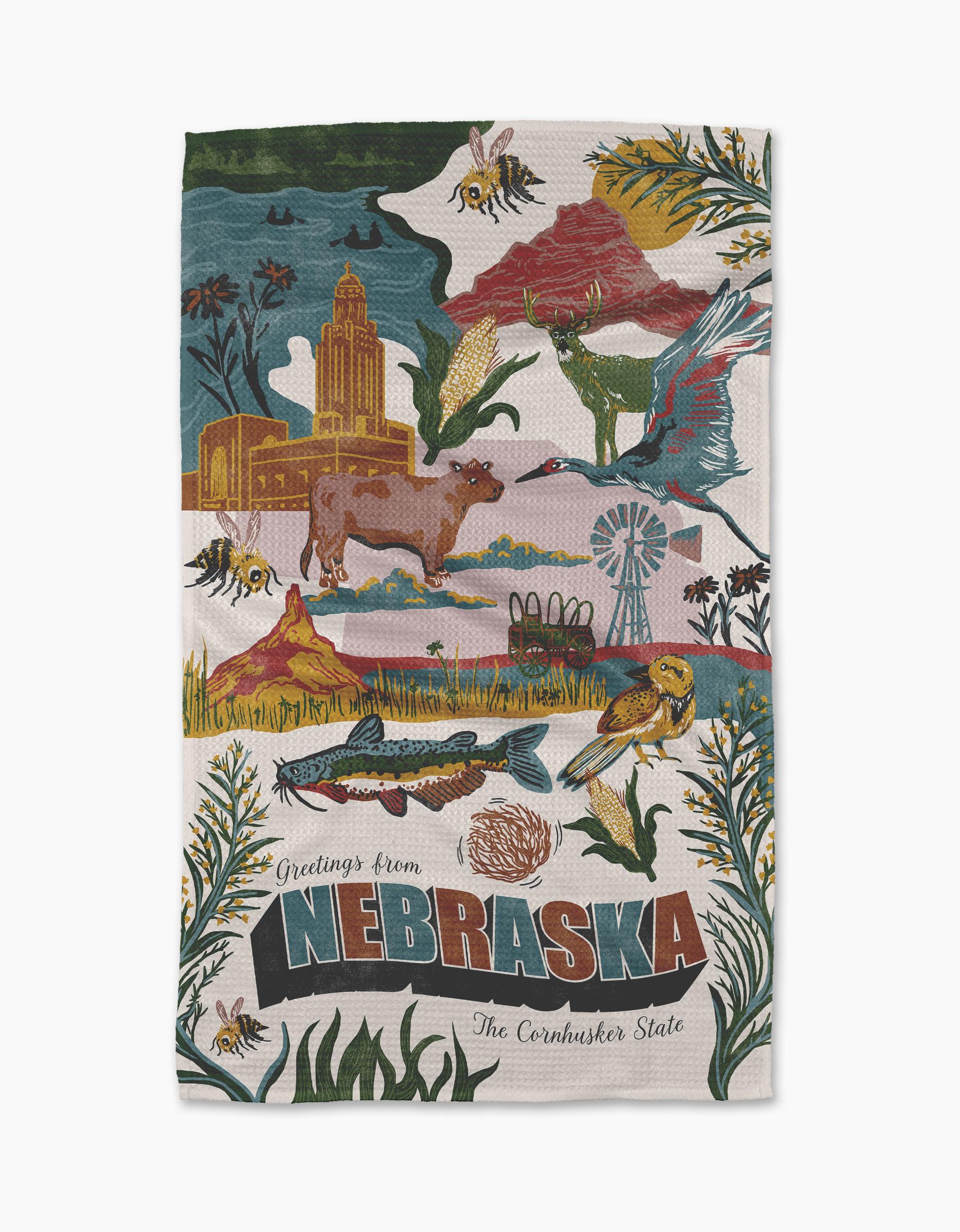 Greetings From Nebraska Tea Towel by Geometry - The Preppy Bunny