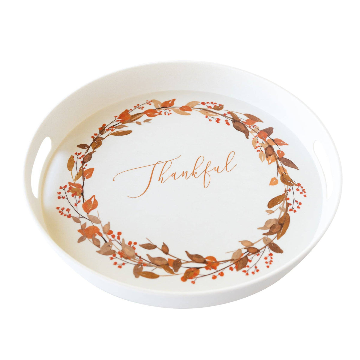 Thankful Wreath Reusable Bamboo Round Serving Tray - The Preppy Bunny