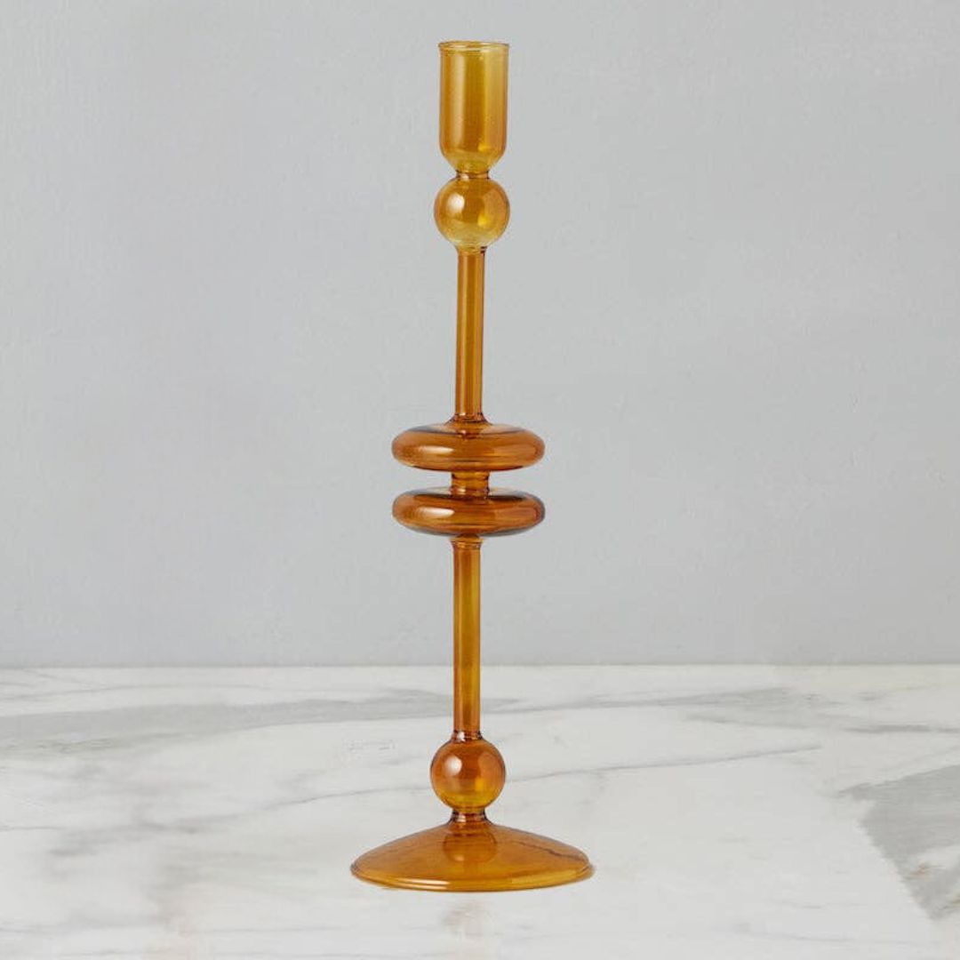 Amber Glass Candlestick - Large