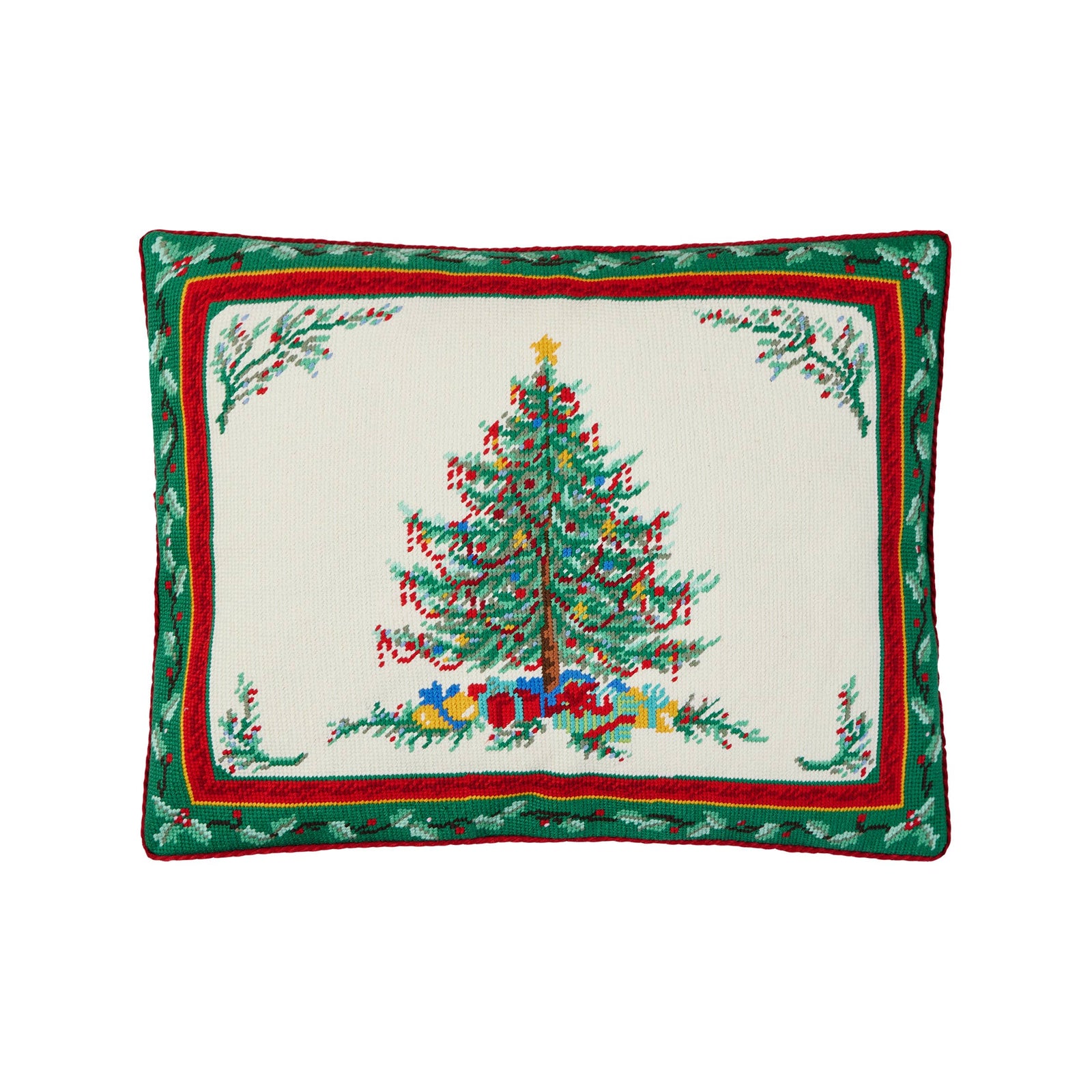 Classic Christmas Embroidered Needlepoint Style Pillow - The Preppy Bunny