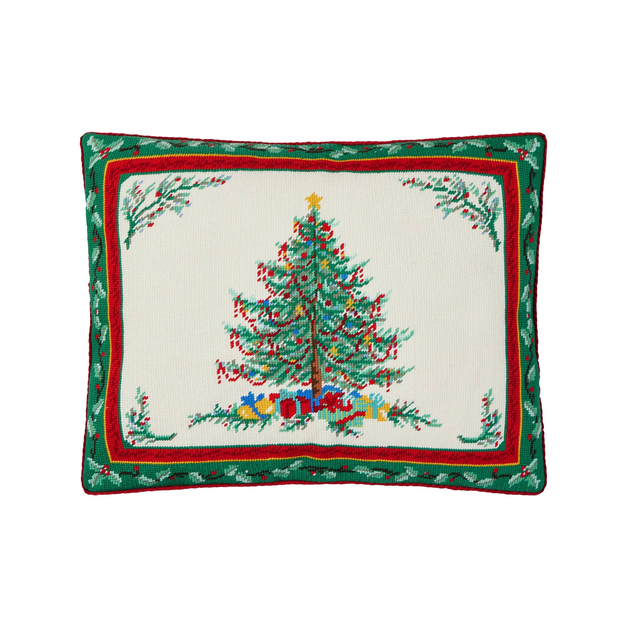 Classic Christmas Embroidered Needlepoint Style Pillow - The Preppy Bunny