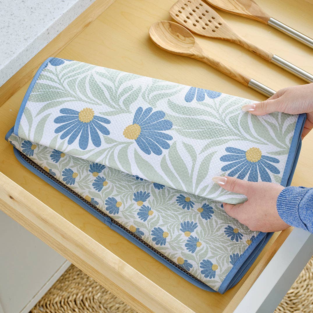 Blue Coneflower Microfiber Dish Drying Mats, Ultra Absorbent - The Preppy Bunny