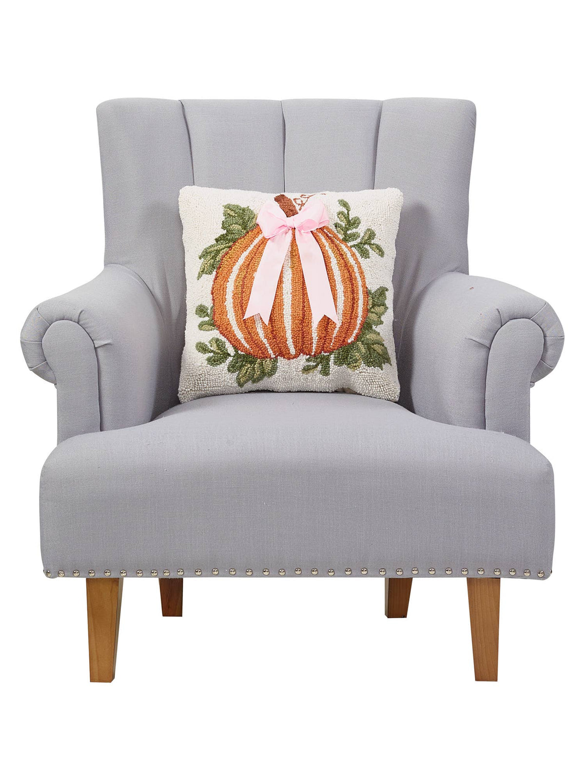 Stripe Pumpkin w/Bow Hook Pillow - The Preppy Bunny