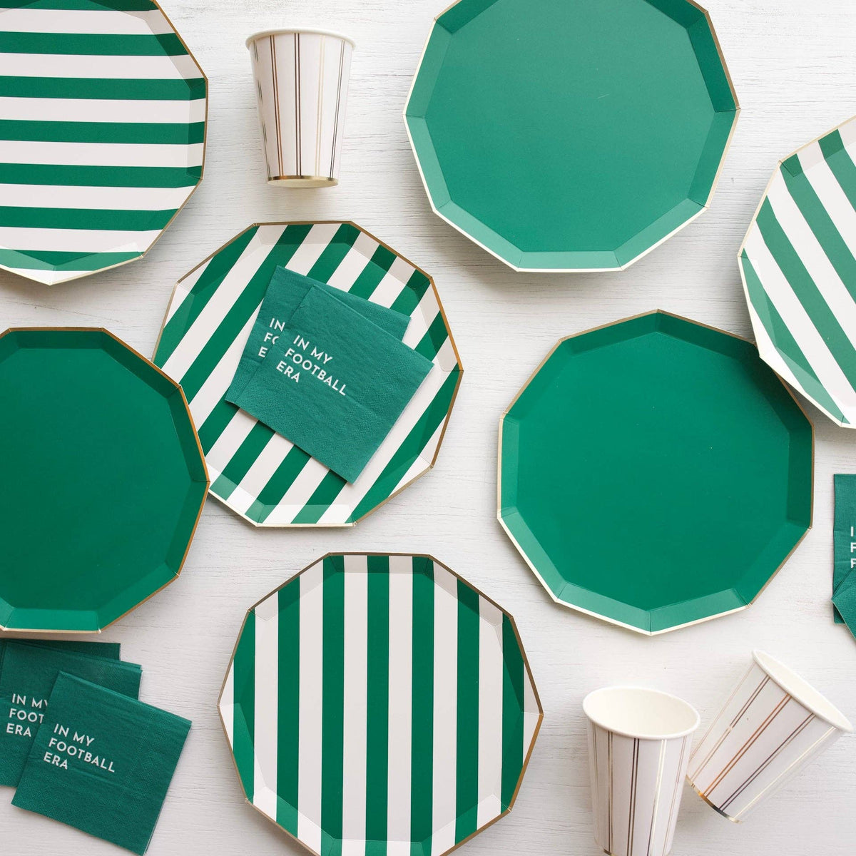 Emerald Green Signature Stripe Paper Plates - The Preppy Bunny