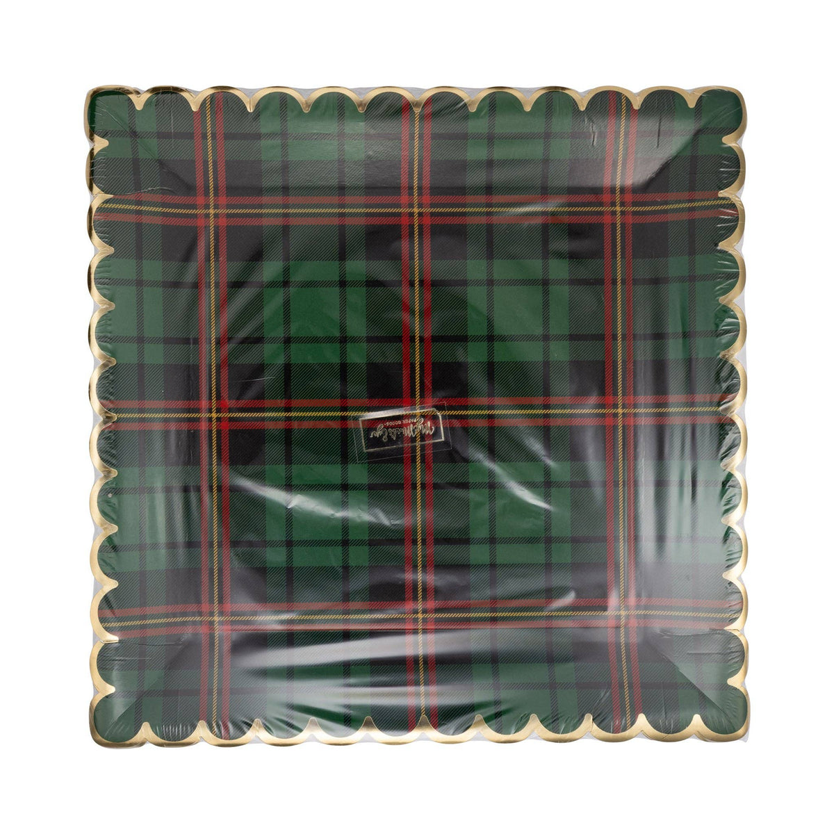 Green Christmas Plaid Square Scalloped Paper Plates - The Preppy Bunny