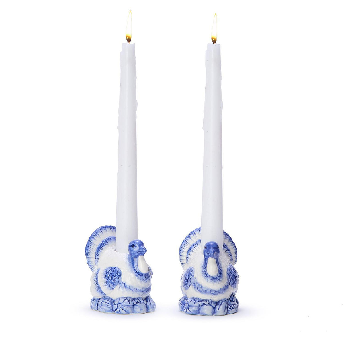 Blue and White Hand Painted Turkey Candleholder - The Preppy Bunny