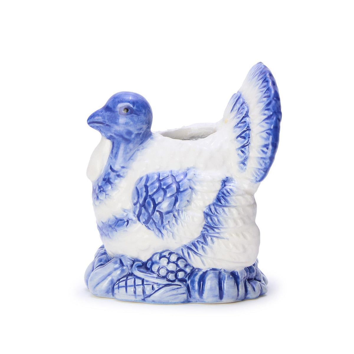 Blue and White Hand Painted Turkey Candleholder - The Preppy Bunny