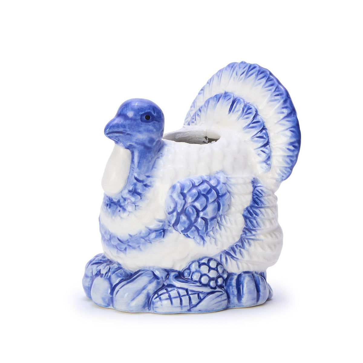 Blue and White Hand Painted Turkey Candleholder - The Preppy Bunny