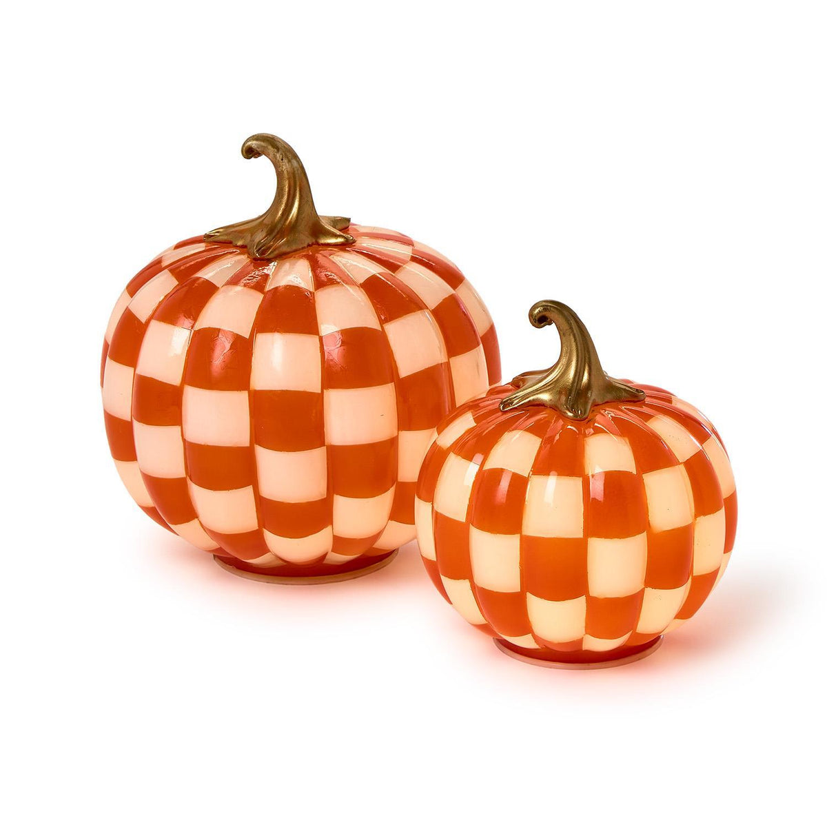 Checkered Orange and White Hand-Painted Light-Up LED Pumpkins - The Preppy Bunny