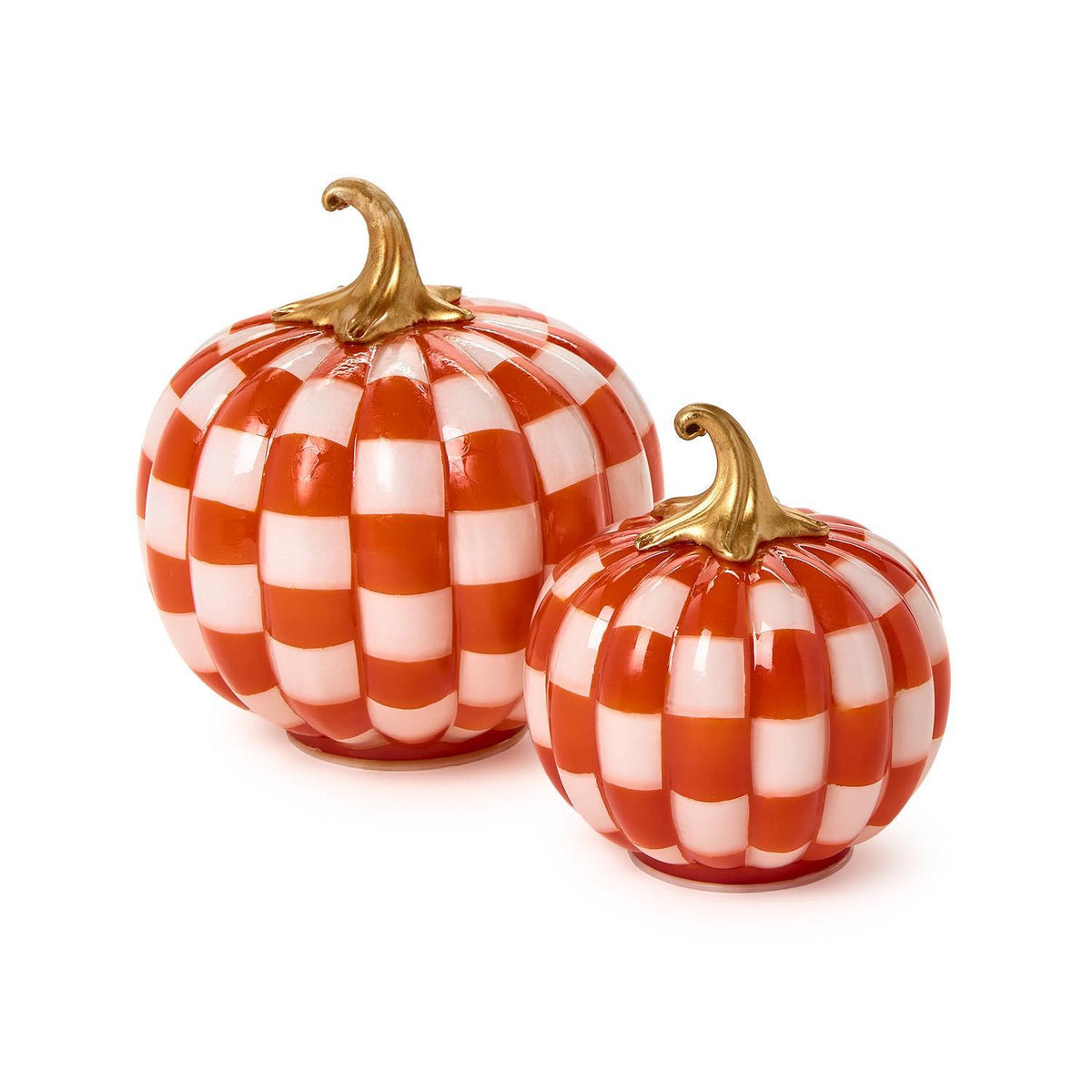 Checkered Orange and White Hand-Painted Light-Up LED Pumpkins - The Preppy Bunny