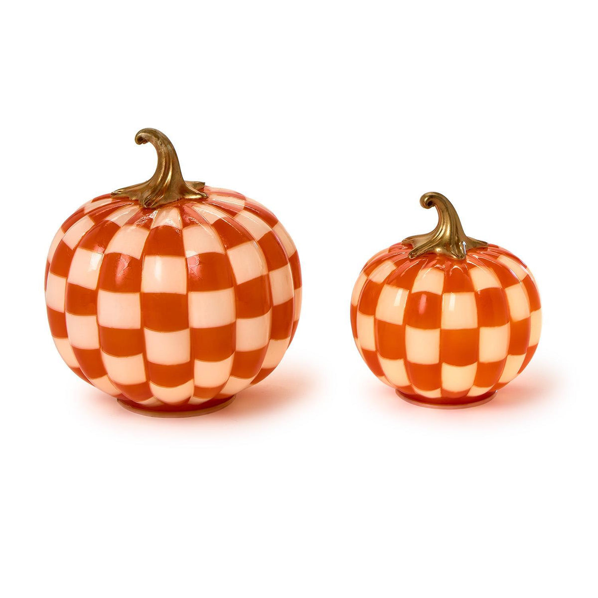 Checkered Orange and White Hand-Painted Light-Up LED Pumpkins - The Preppy Bunny