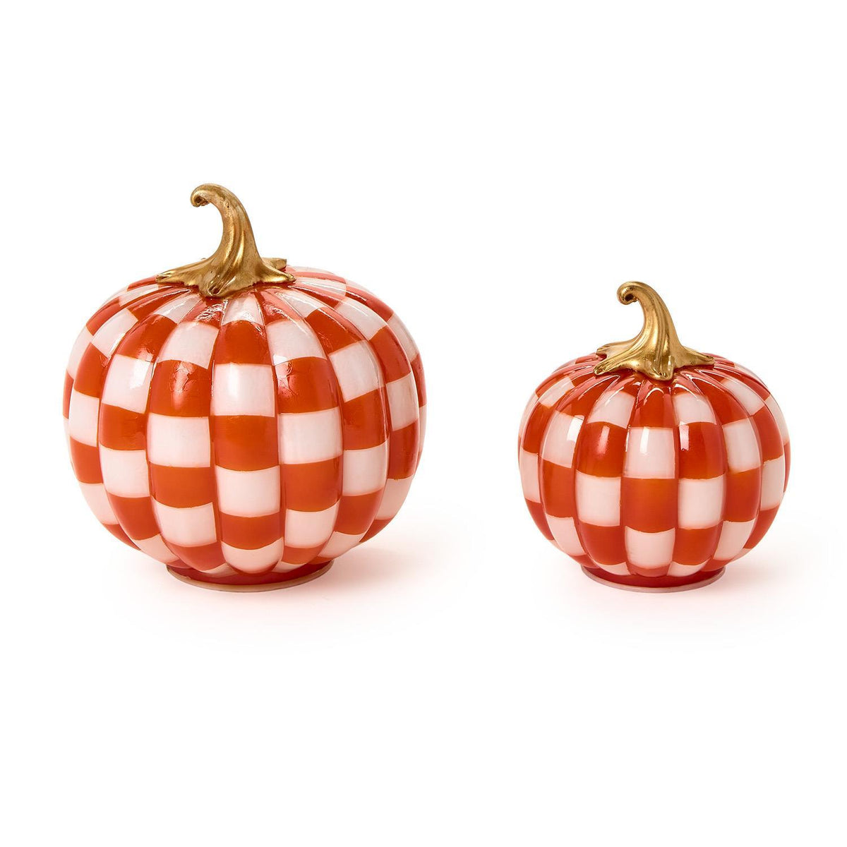 Checkered Orange and White Hand-Painted Light-Up LED Pumpkins - The Preppy Bunny