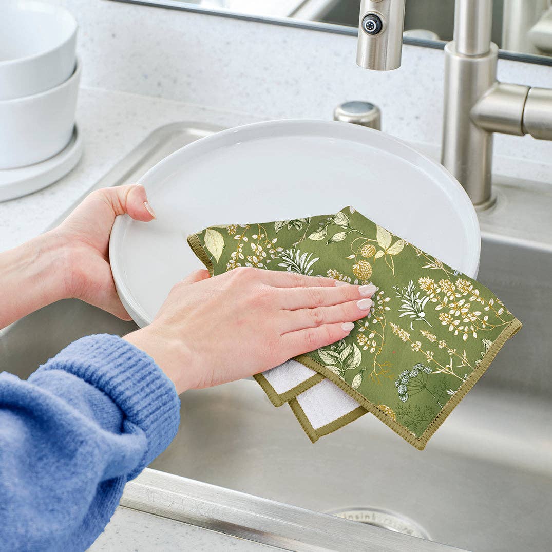 Kitchen Herbs Microfiber Dishcloths, 4 Eco-Friendly Towels