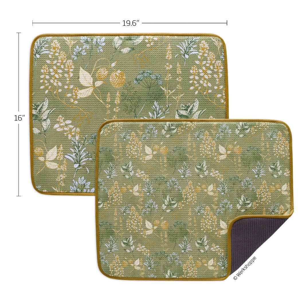 Kitchen Herbs Microfiber Dish Drying Mats, Set of 2