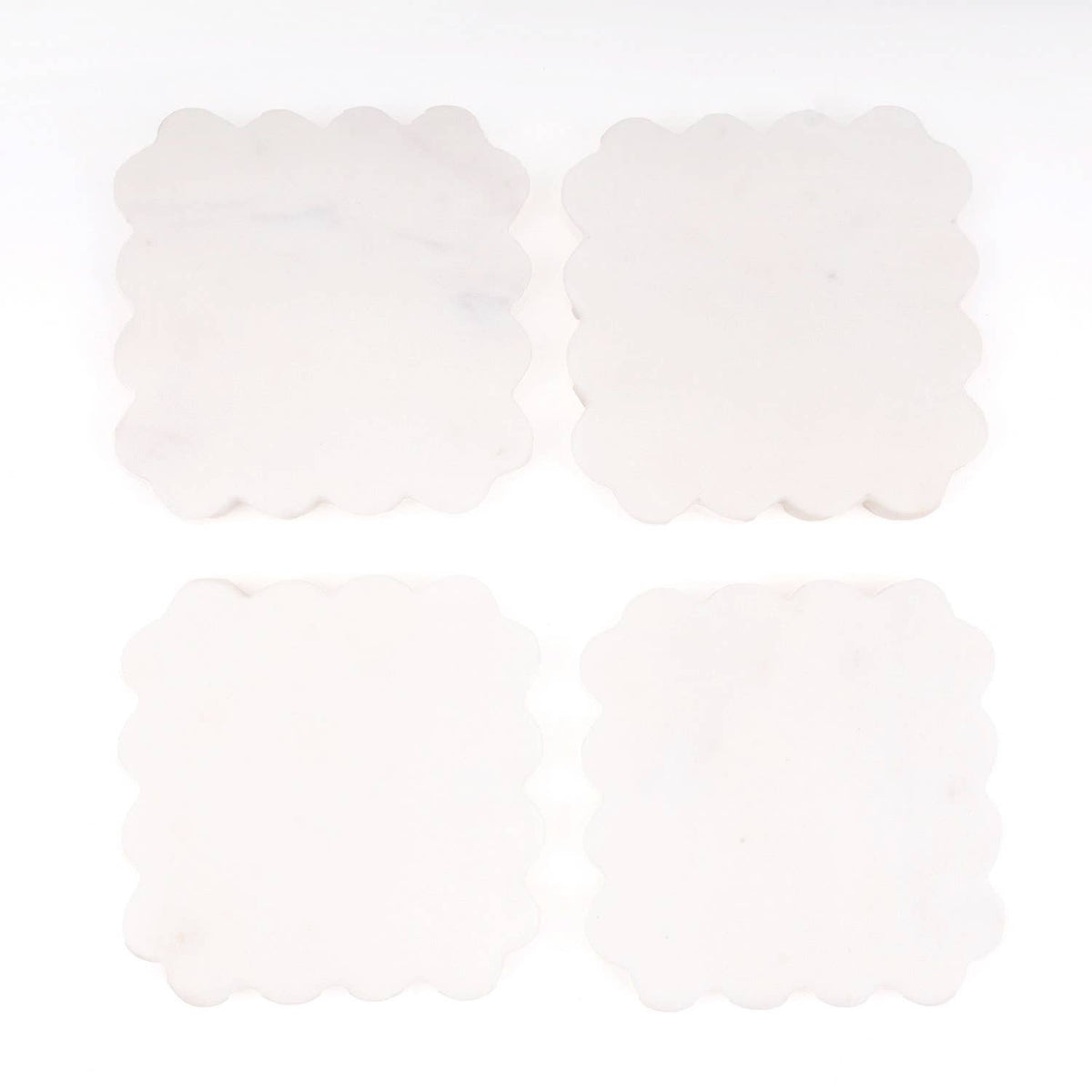 White Marble Scalloped Coaster Set