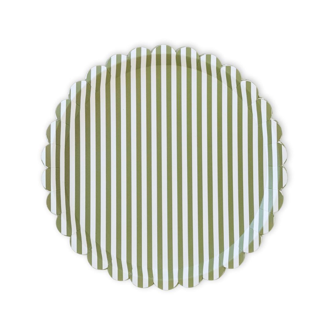 Green & White Candy Stripe Scalloped Paper Dinner Plates (12pcs) - The Preppy Bunny