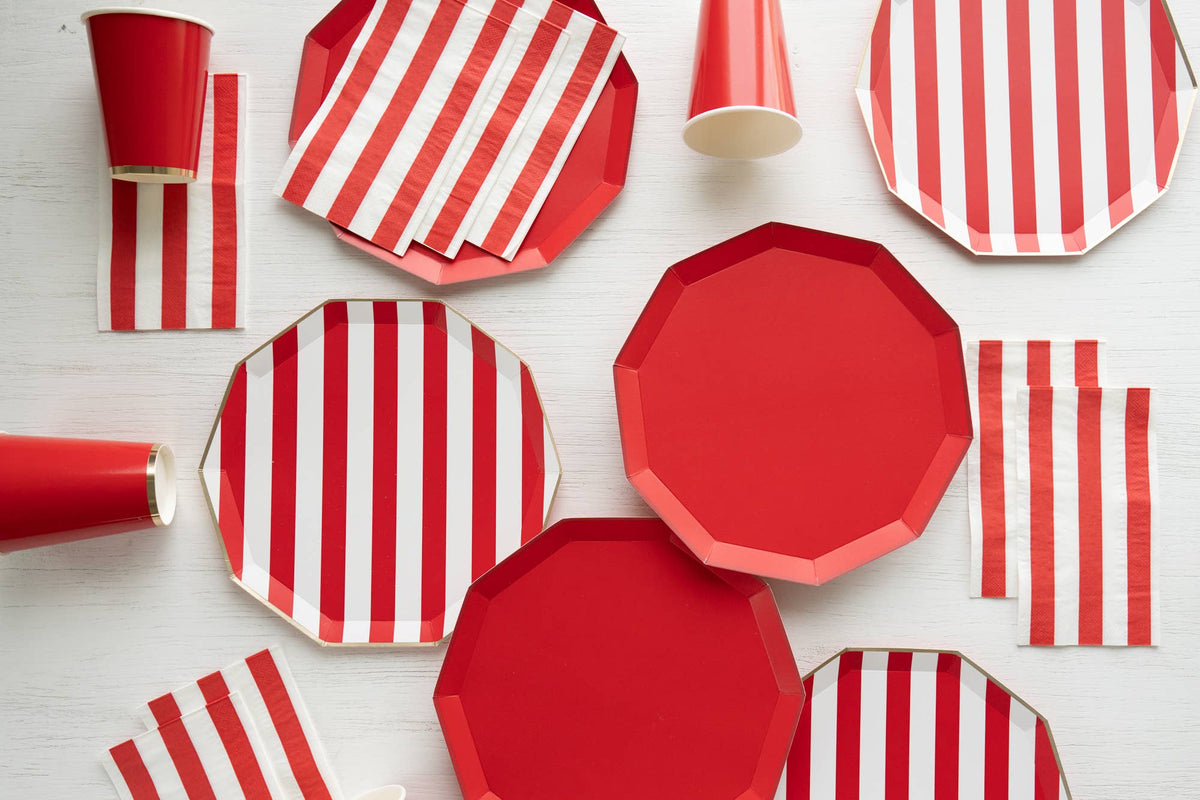 Cherry Red Signature Stripe Paper Plates