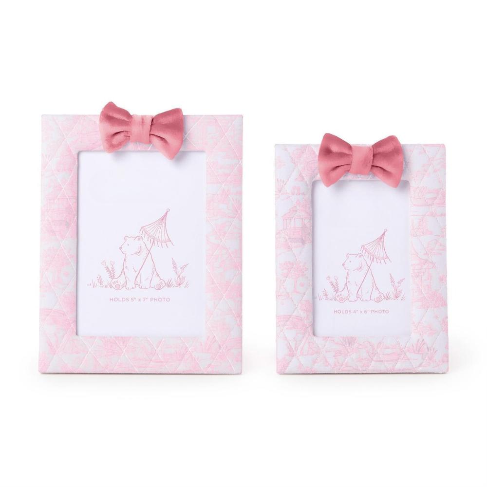 Pink Animal Toile Quilted Photo Frame with Bow - The Preppy Bunny