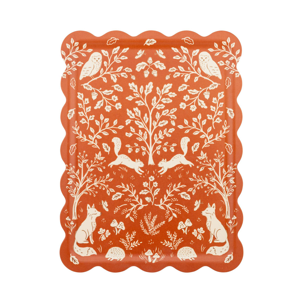 Acorn Grove Scalloped Rectangle Bamboo Tray