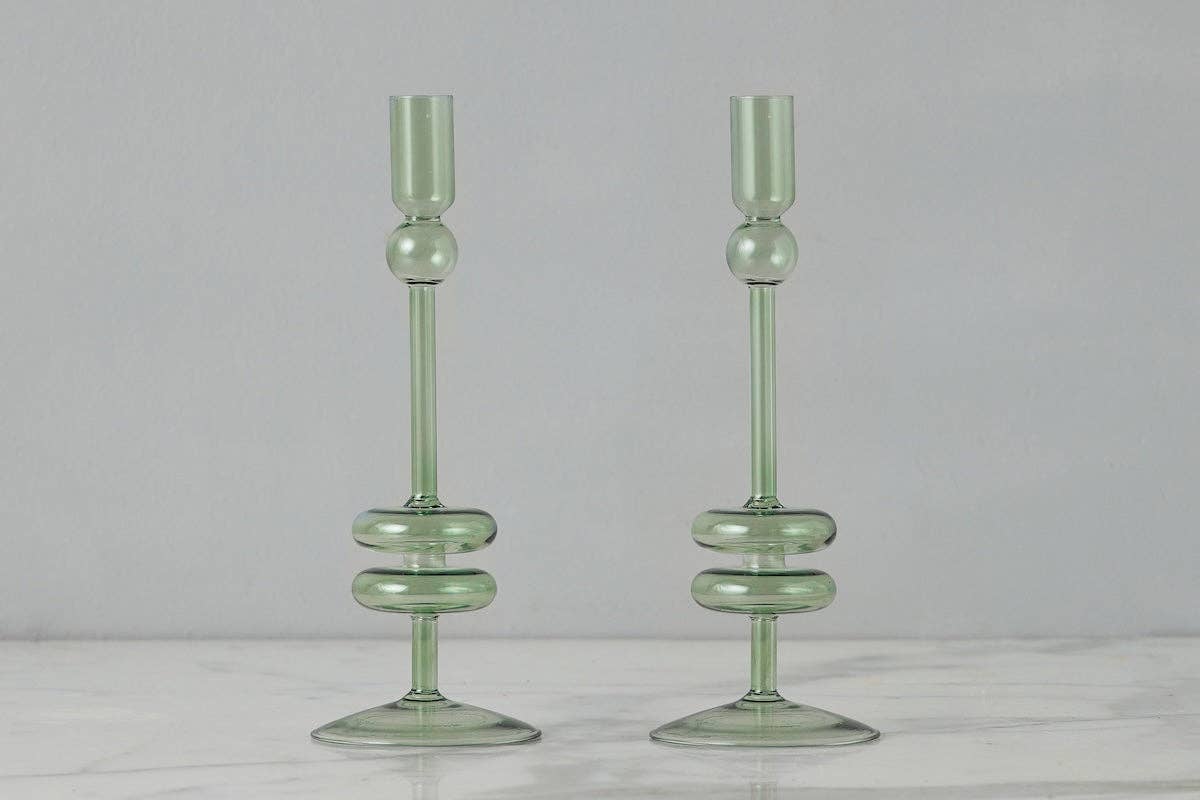 Glass Candlestick in Sage - Medium - The Preppy Bunny