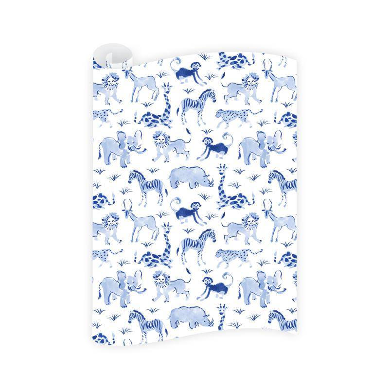 Blue Safari Wrapping Paper Roll - The Preppy Bunny