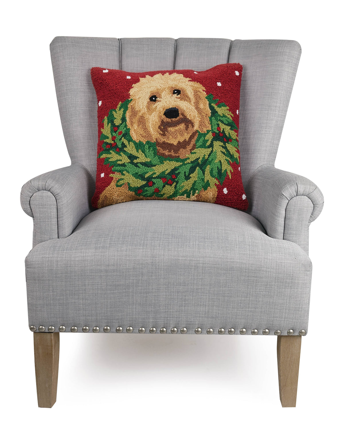 Labradoodle w/Wreath Hook Pillow - The Preppy Bunny