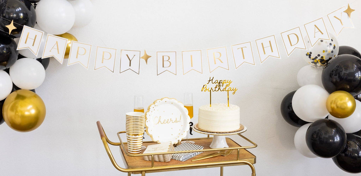 Gold Happy Birthday Cake Topper - The Preppy Bunny