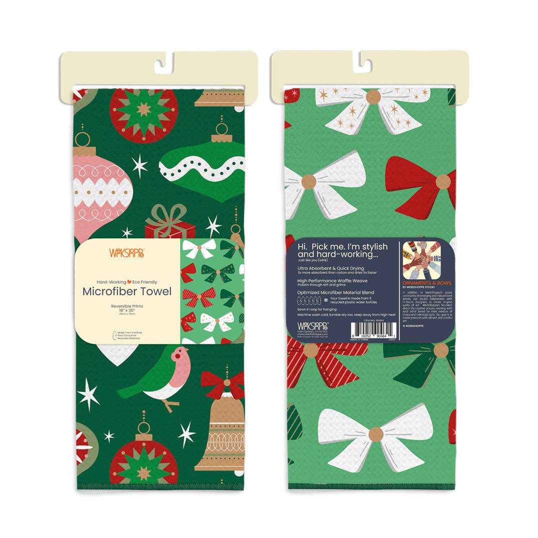 Ornaments & Bows Christmas Microfiber Towel - The Preppy Bunny