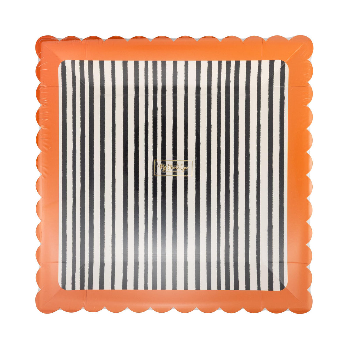 Black and Cream Stripes Scalloped 10" Plate