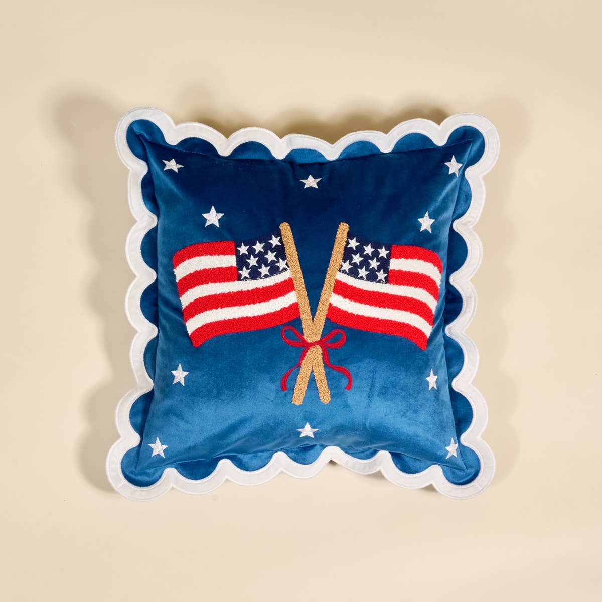 Scalloped Square Throw Pillow–American Flags - The Preppy Bunny