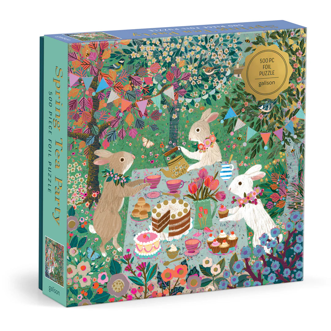 Spring Tea Party 500 Piece Foil Puzzle - The Preppy Bunny