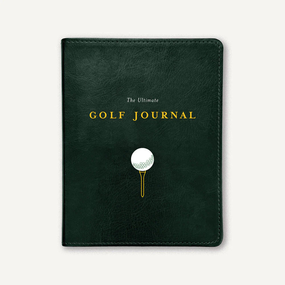 Green golf journal with a golf ball design on a white background