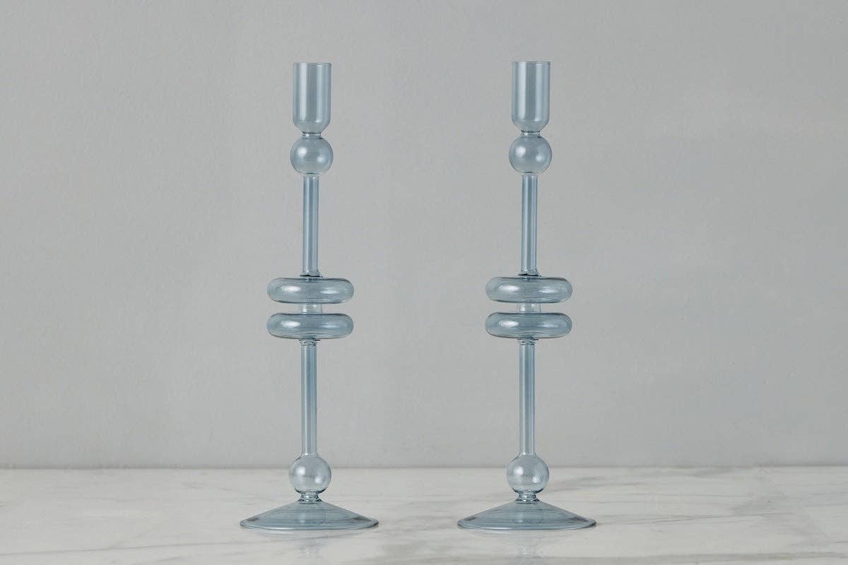 Glass Candlestick in Denim - Large - The Preppy Bunny