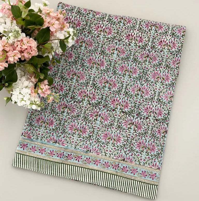 Green pink blue tablecloth - 72 x 132 in - The Preppy Bunny