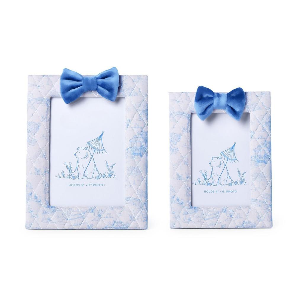 Blue Animal Toile Quilted Photo Frame with Bow