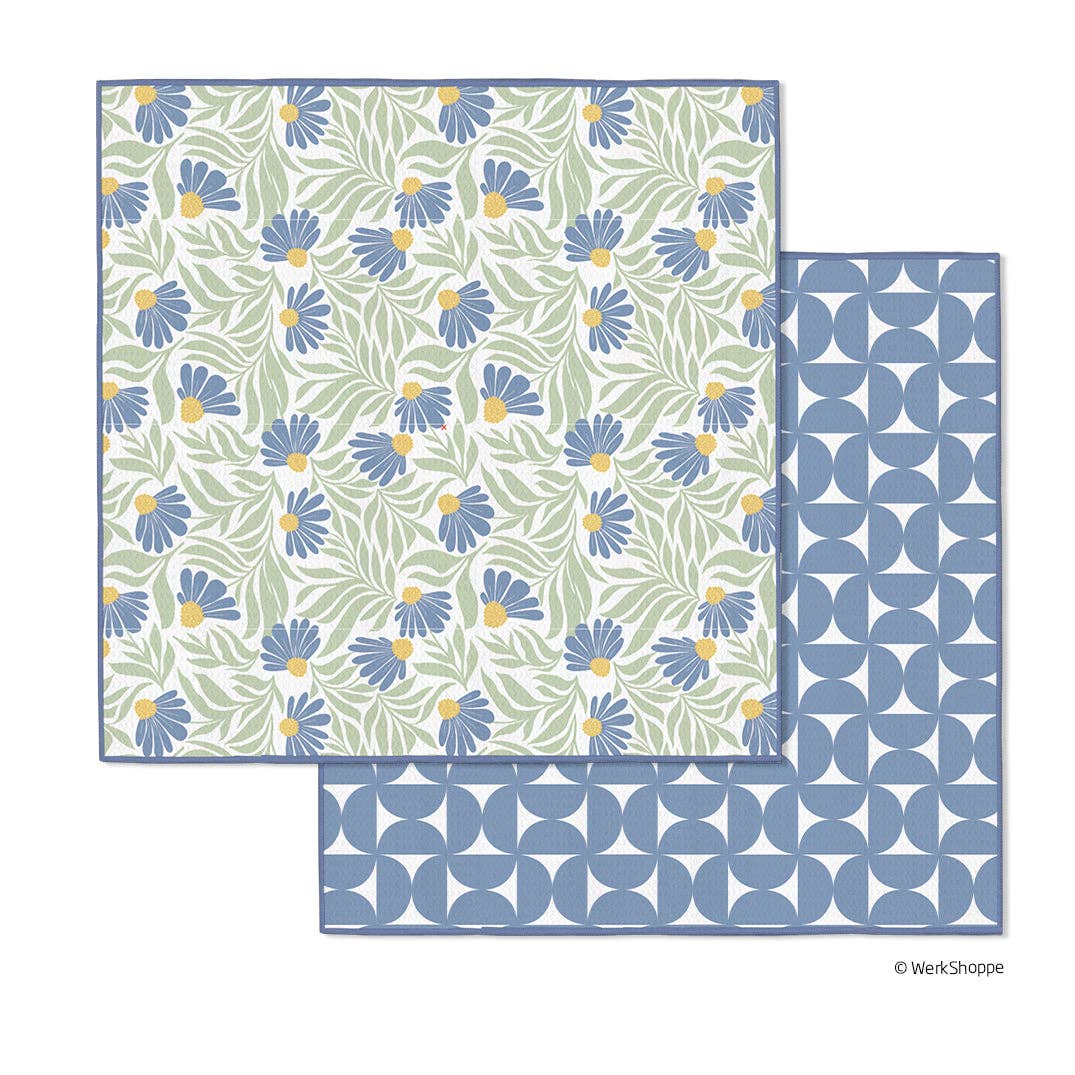 Blue Coneflower Microfiber Dishcloths, Ultra Absorbent Towel - The Preppy Bunny